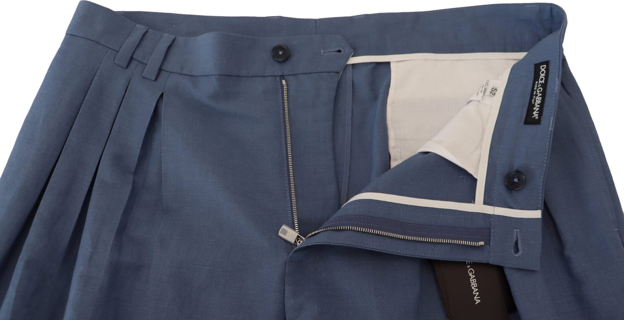 Dolce & Gabbana Blue Linen Chino Formal Pants Blauw