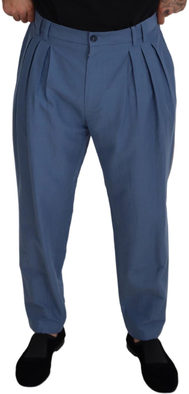 Dolce & Gabbana Blue Linen Chino Formal Pants Blauw
