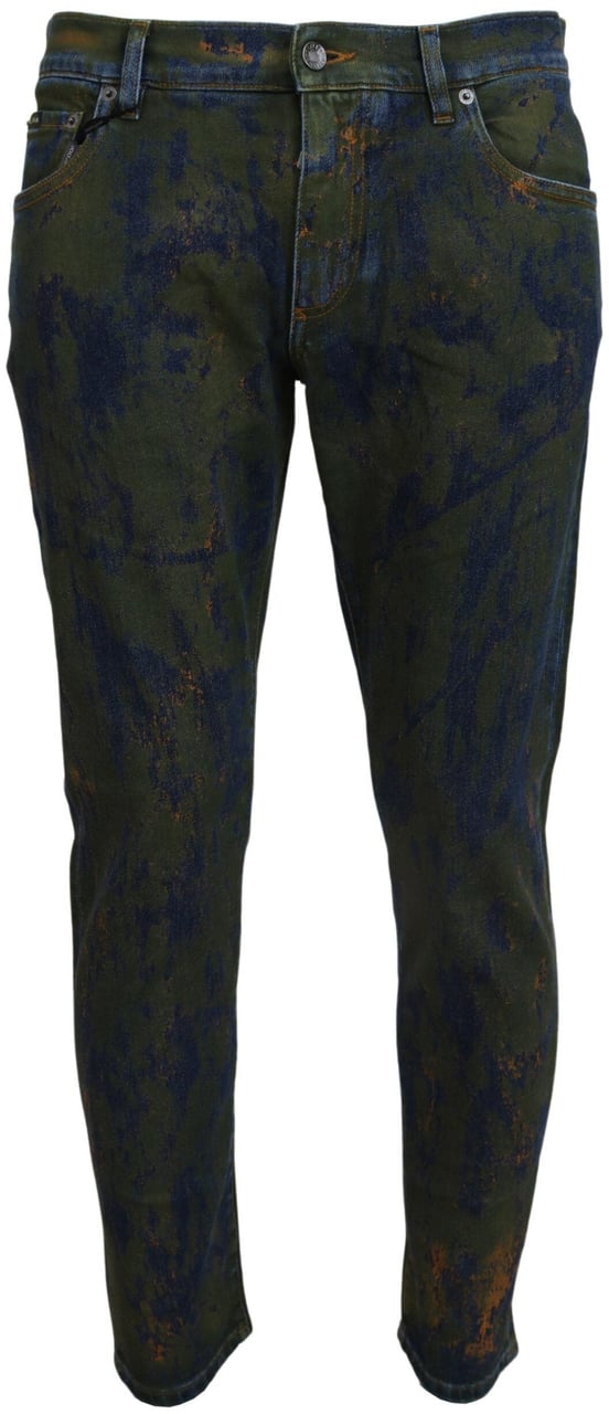 Dolce & Gabbana Blue Green Skinny Cotton Denim Jeans Groen