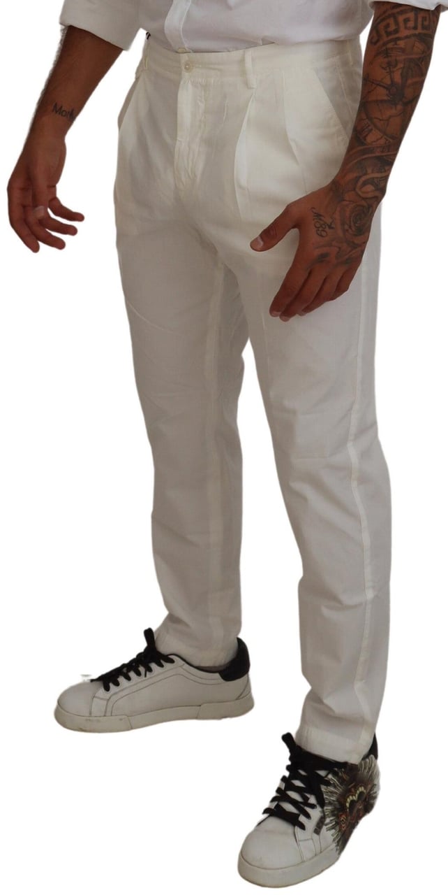 Dolce & Gabbana White Cotton Skinny Chino Pants Wit