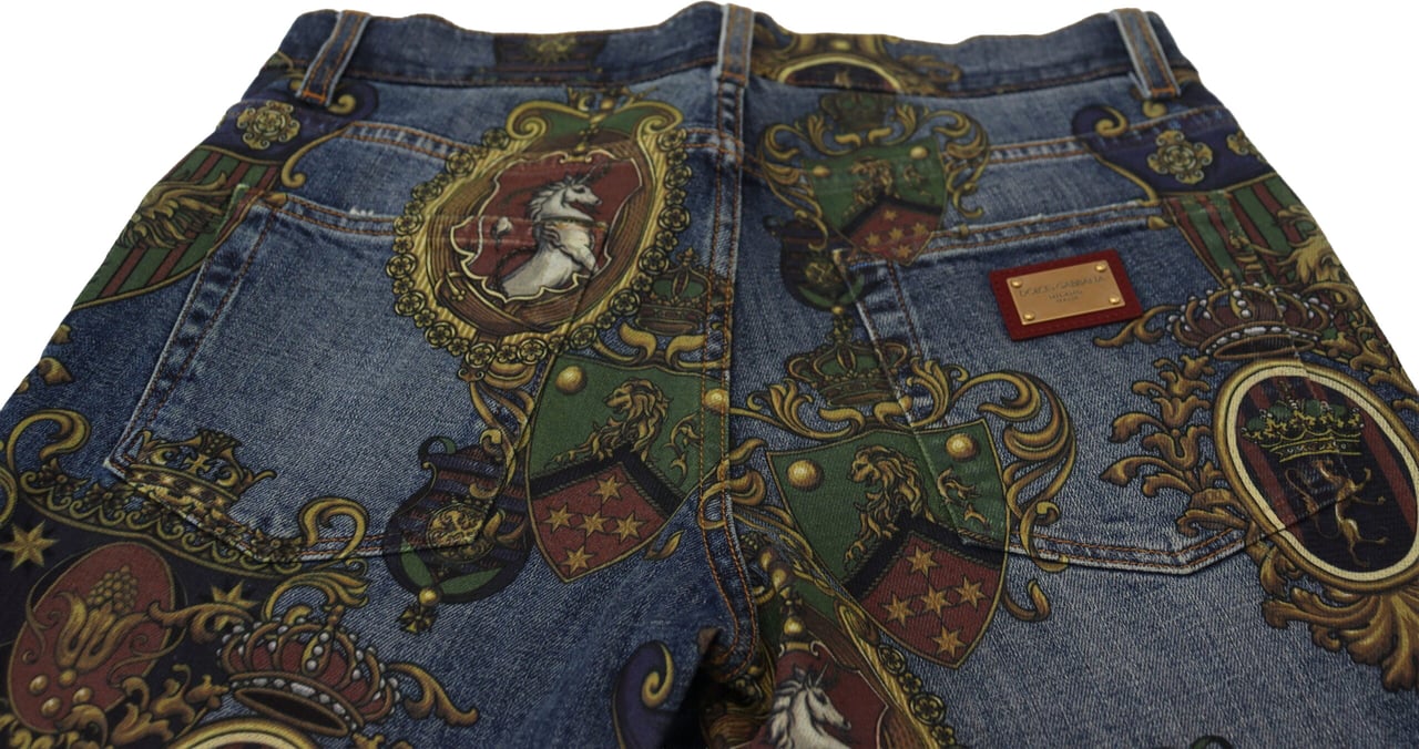Dolce & Gabbana Blue Medal Print Slim Fit Cotton Jeans Blauw