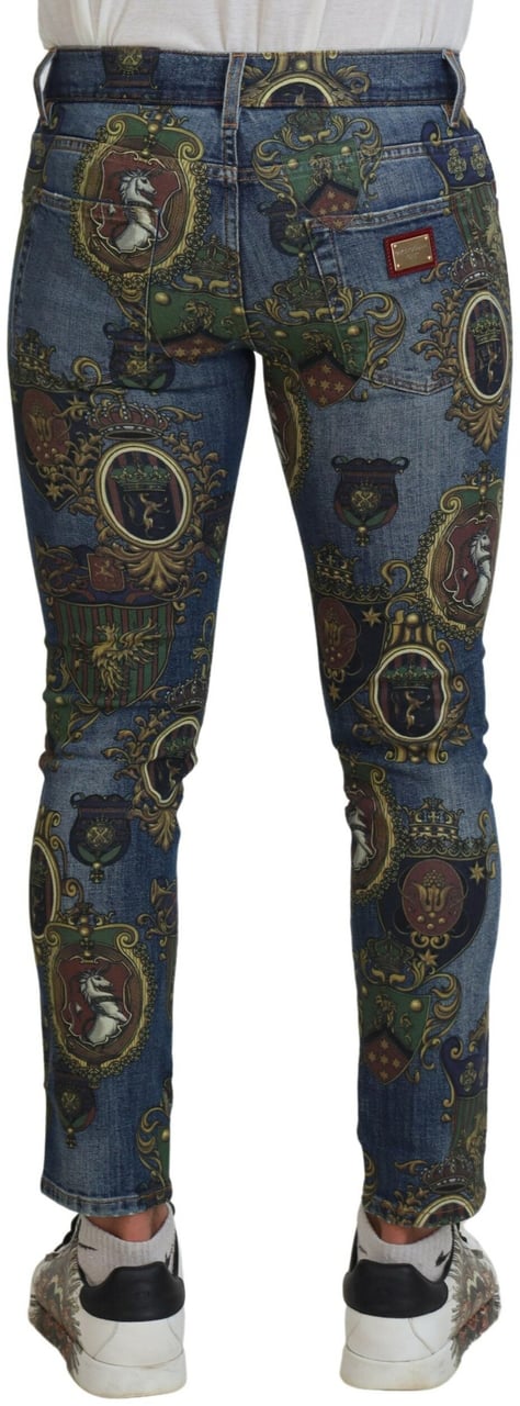 Dolce & Gabbana Blue Medal Print Slim Fit Cotton Jeans Blauw
