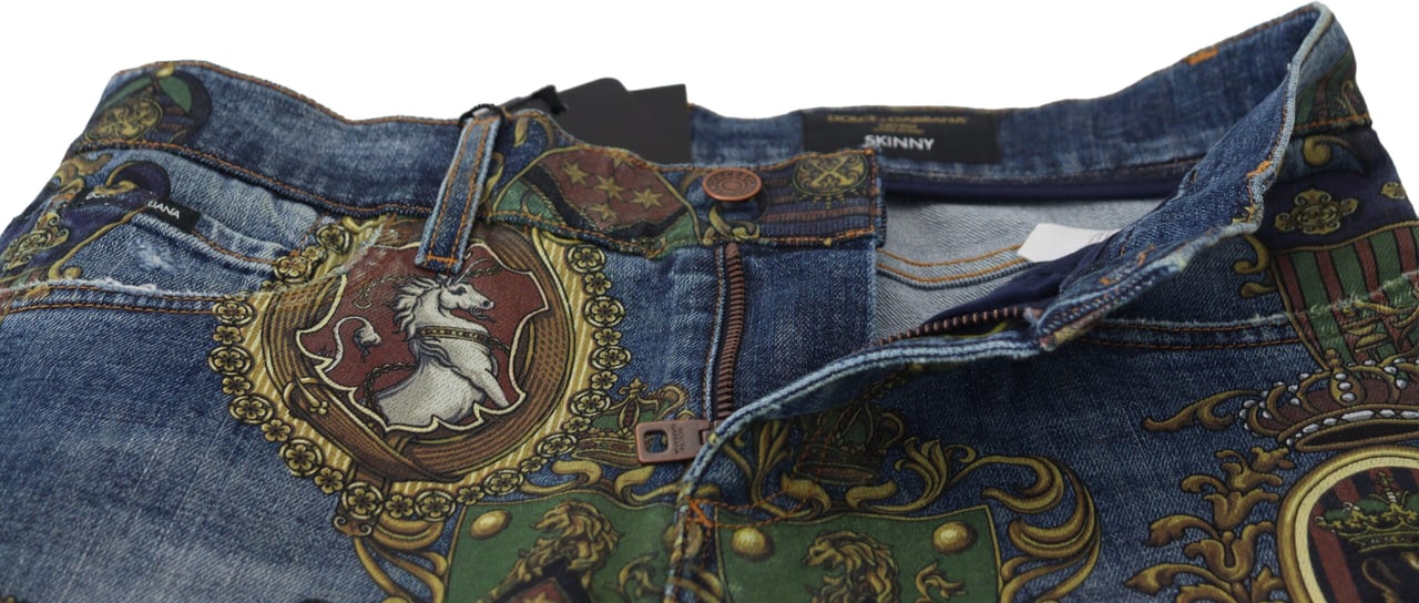 Dolce & Gabbana Blue Medal Print Slim Fit Cotton Jeans Blauw