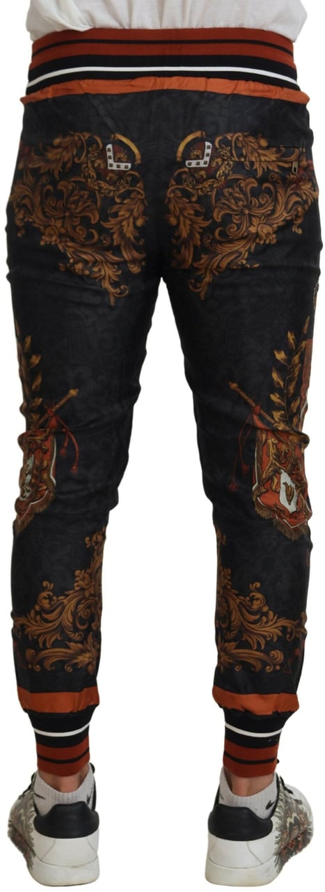 Dolce & Gabbana Gray Silk Baroque Crown Trousers Sport Pants Grijs