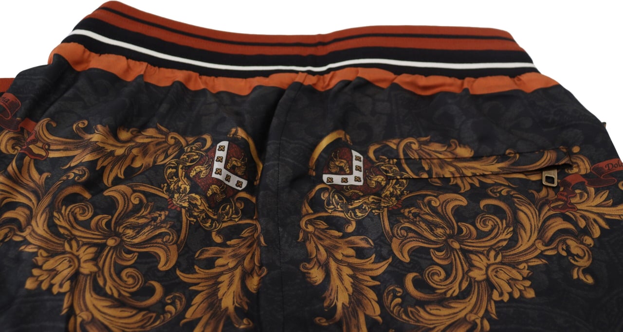 Dolce & Gabbana Gray Silk Baroque Crown Trousers Sport Pants Grijs