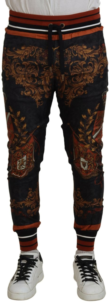 Dolce & Gabbana Gray Silk Baroque Crown Trousers Sport Pants Grijs