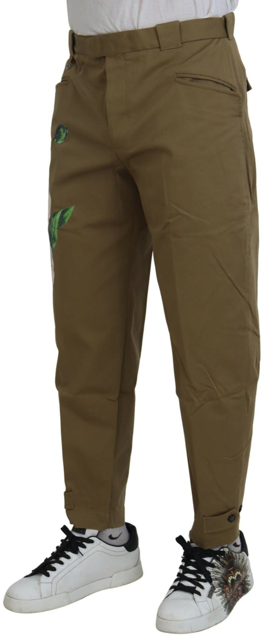 Dolce & Gabbana Beige Cotton Stretch Floral Chinos Pants Beige