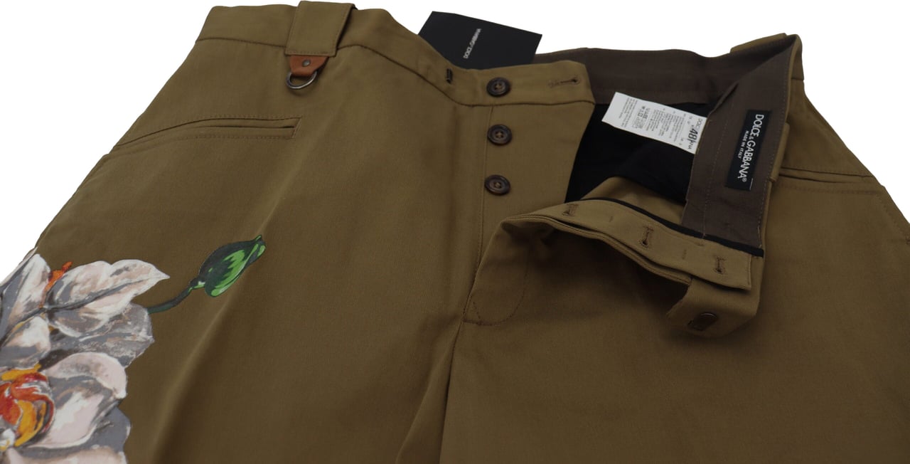 Dolce & Gabbana Beige Cotton Stretch Floral Chinos Pants Beige