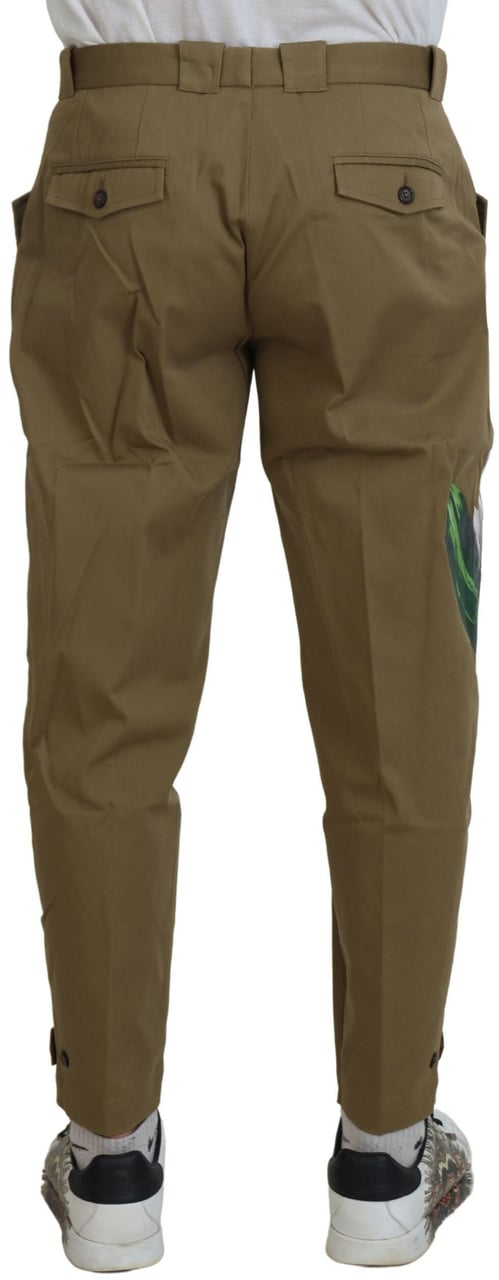 Dolce & Gabbana Beige Cotton Stretch Floral Chinos Pants Beige