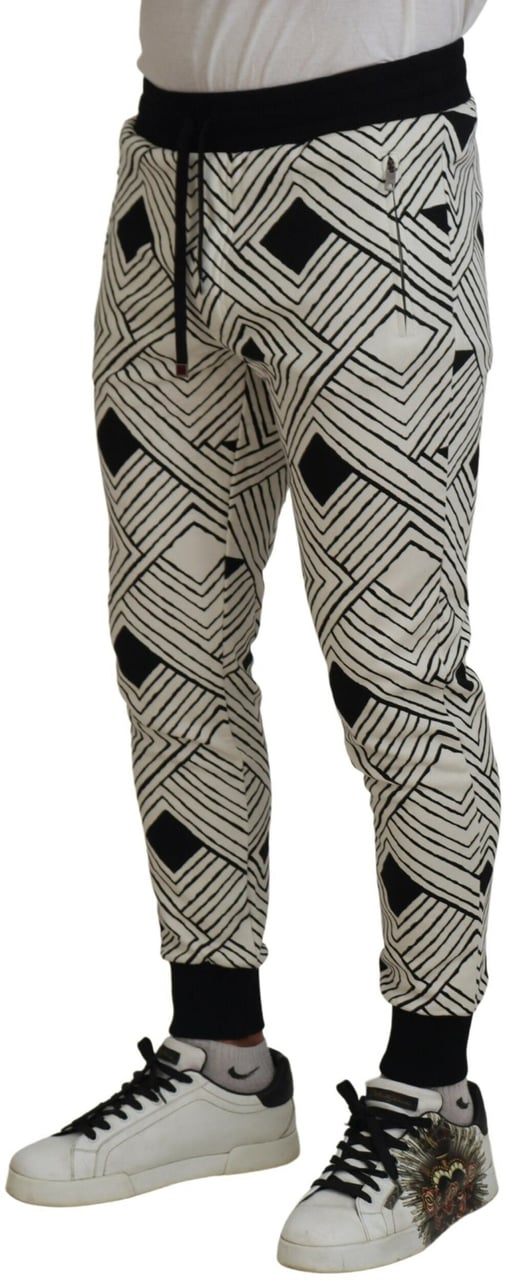 Dolce & Gabbana Black White Cotton Trousers Sport Pants Zwart