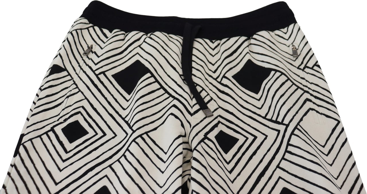 Dolce & Gabbana Black White Cotton Trousers Sport Pants Zwart