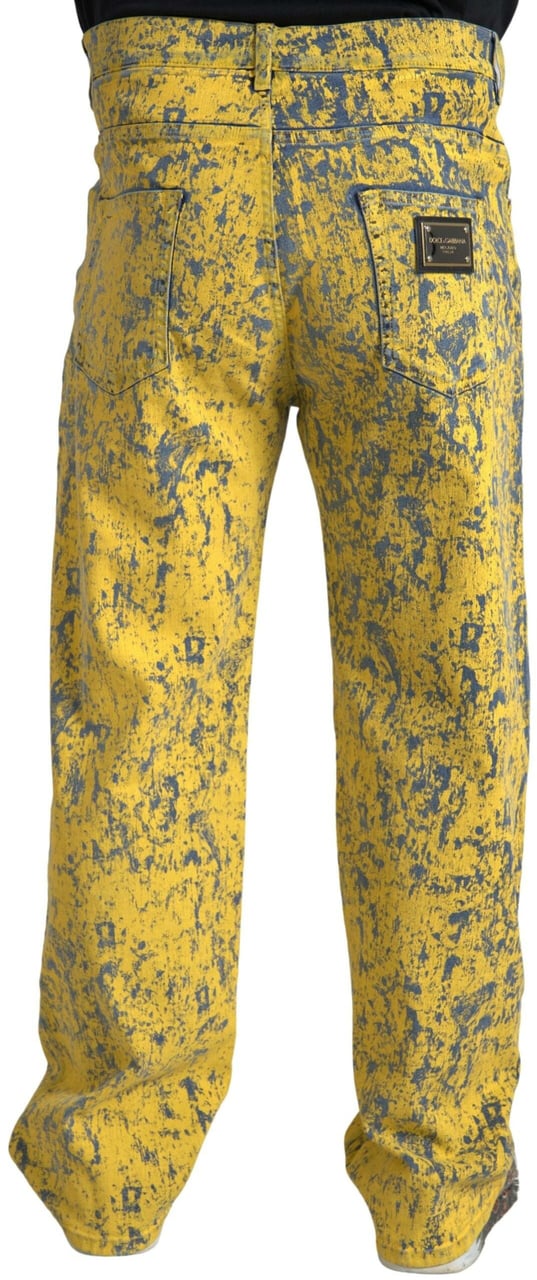 Dolce & Gabbana Yellow Cotton Tie Dye Straight Denim Jeans Geel