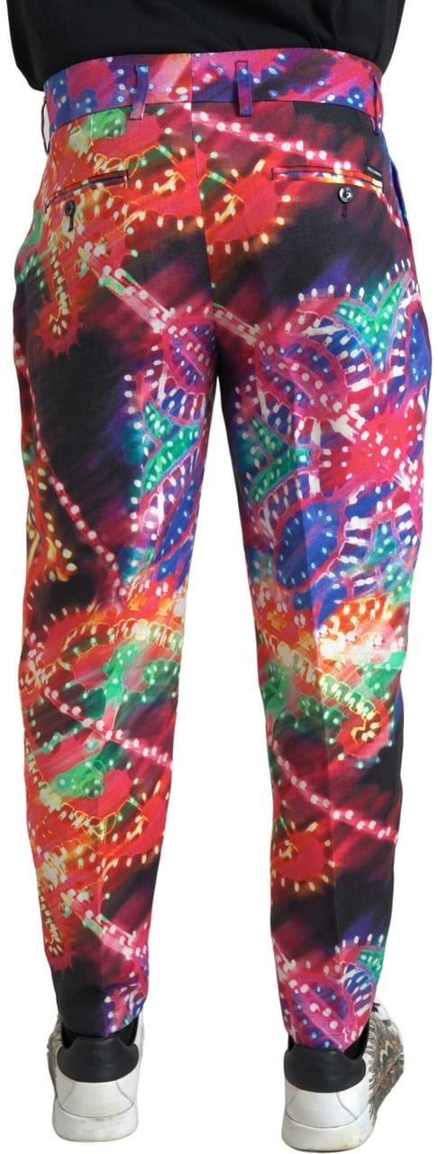 Dolce & Gabbana Multicolor Printed Linen Men Trouser Pants Divers