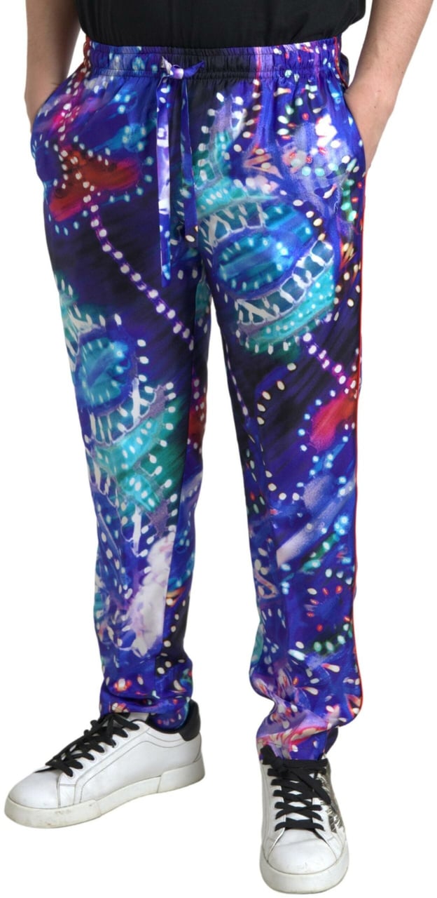 Dolce & Gabbana Multicolor Printed Silk Men Trouser Pants Divers