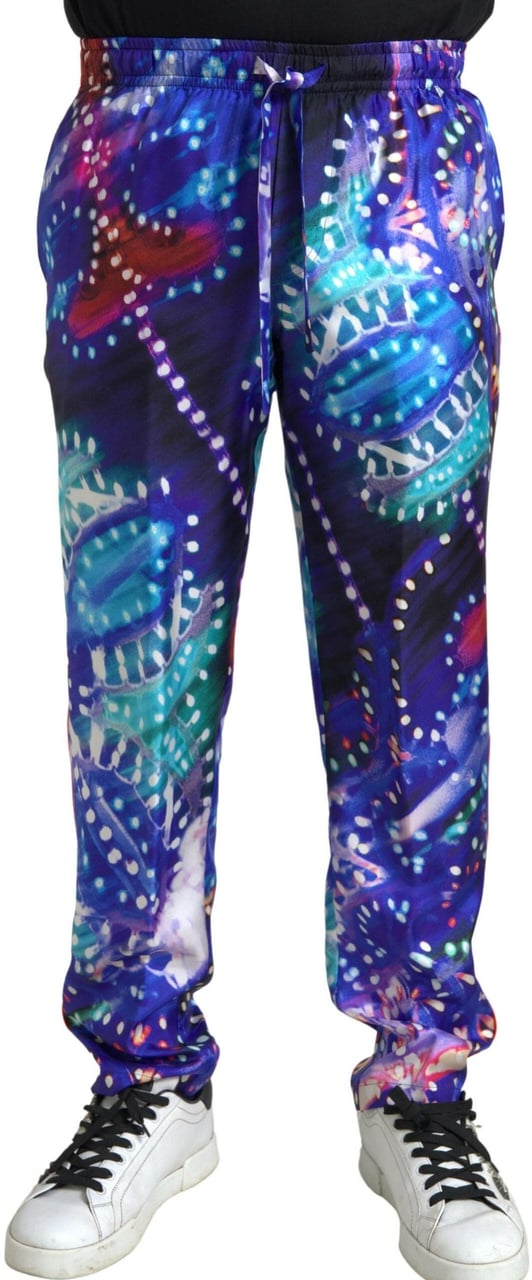 Dolce & Gabbana Multicolor Printed Silk Men Trouser Pants Divers