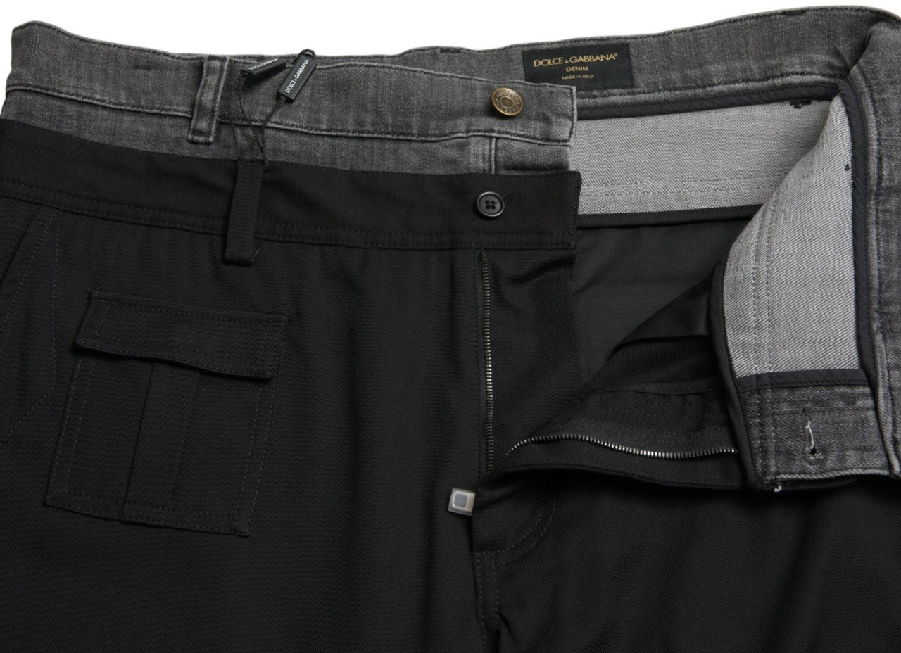Dolce & Gabbana Black Gray Slim Cotton Denim Jeans Pants Zwart