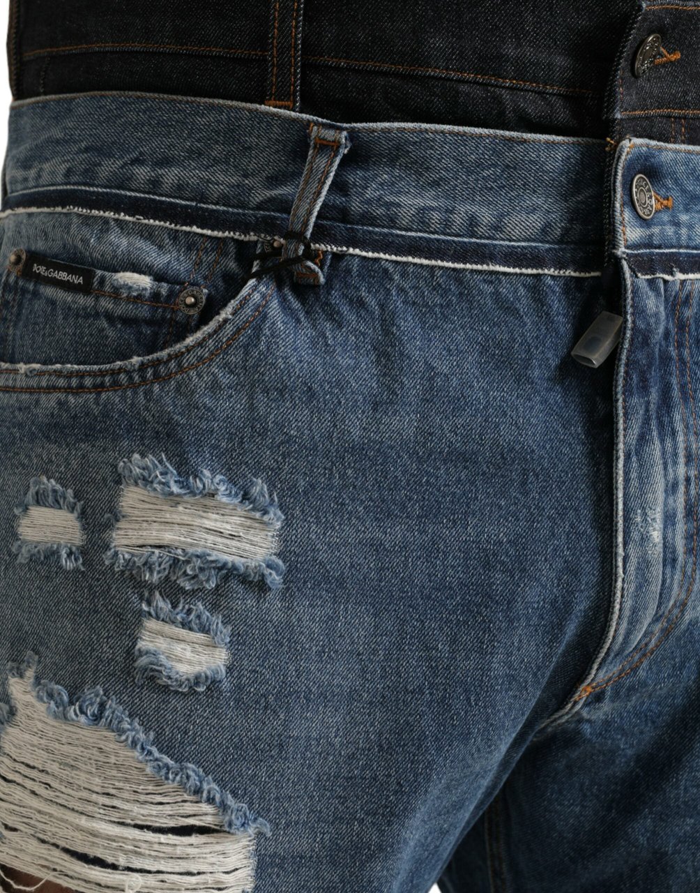 Dolce & Gabbana Blue Tattered Cotton Men Denim Jeans Blauw