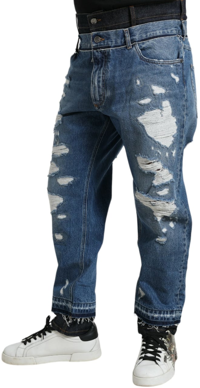 Dolce & Gabbana Blue Tattered Cotton Men Denim Jeans Blauw