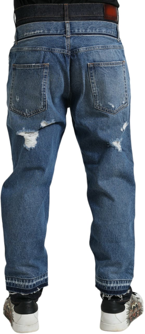 Dolce & Gabbana Blue Tattered Cotton Men Denim Jeans Blauw