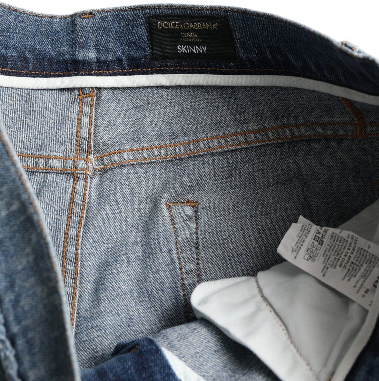Dolce & Gabbana Blue Washed Skinny Cotton Stretch Denim Jeans Blauw
