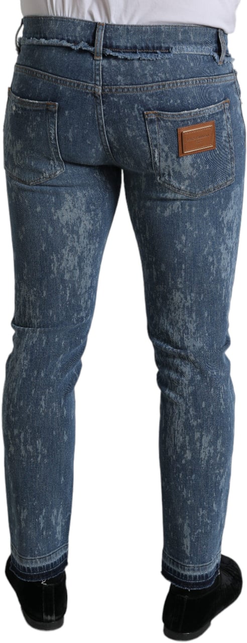Dolce & Gabbana Blue Washed Skinny Cotton Stretch Denim Jeans Blauw