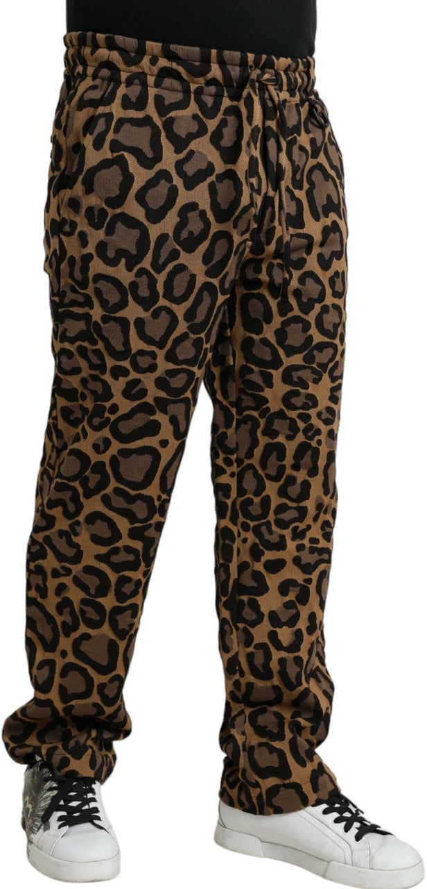 Dolce & Gabbana Brown Leopard Print Polyester Jogger Pants Bruin