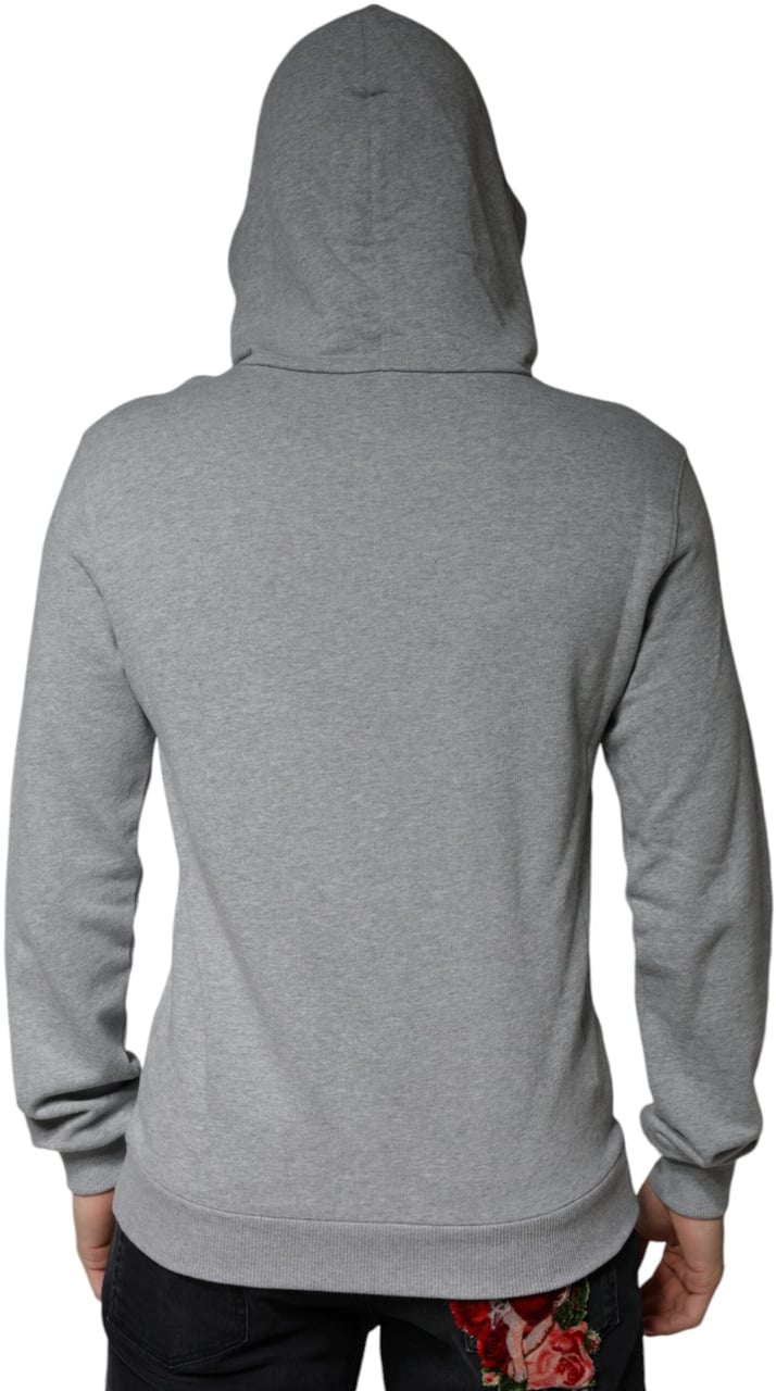 Dolce & Gabbana Gray Cotton Logo Hooded Sweatshirt Sweater Grijs