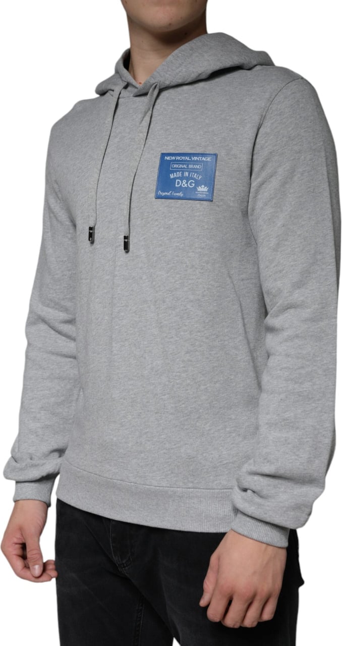 Dolce & Gabbana Gray Cotton Logo Hooded Sweatshirt Sweater Grijs