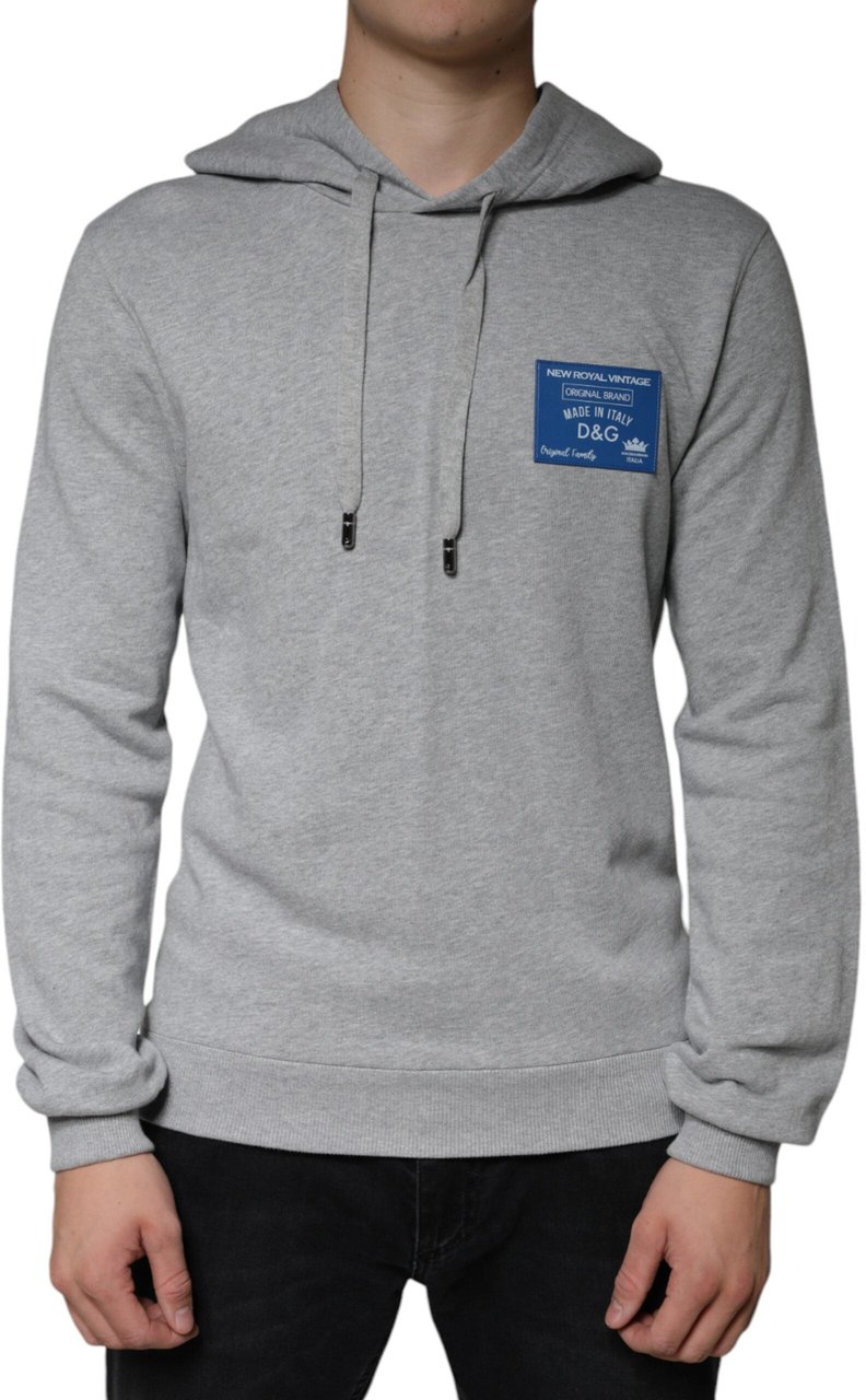 Dolce & Gabbana Gray Cotton Logo Hooded Sweatshirt Sweater Grijs