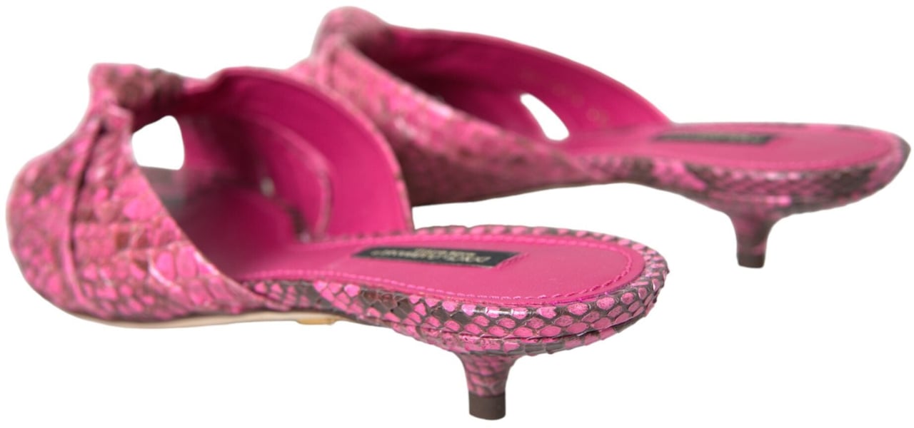 Dolce & Gabbana Pink Exotic Leather Kitten Heels Slides Shoes Roze