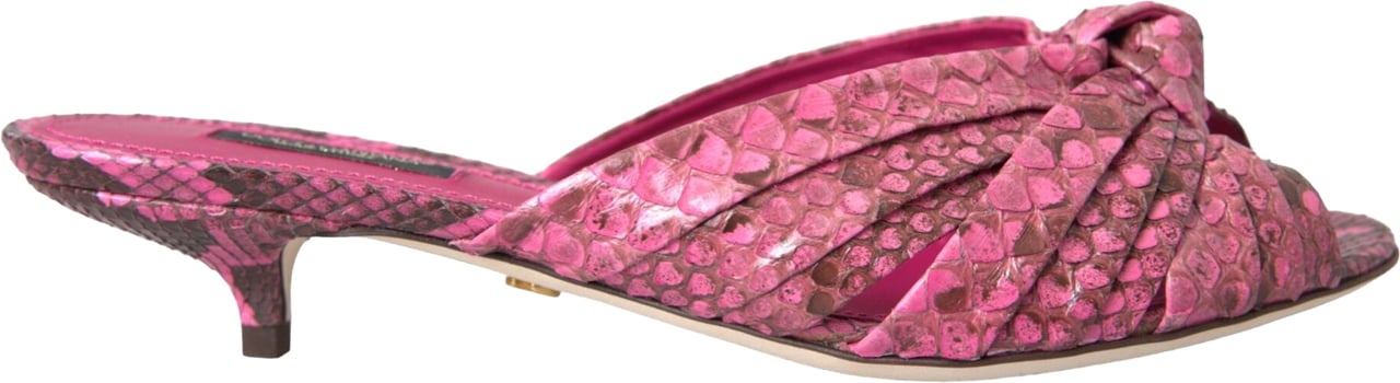 Dolce & Gabbana Pink Exotic Leather Kitten Heels Slides Shoes Roze