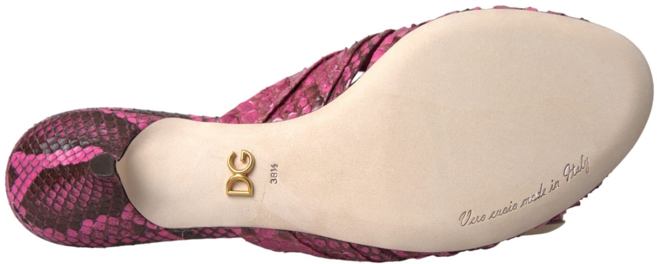 Dolce & Gabbana Pink Exotic Leather Kitten Heels Slides Shoes Roze