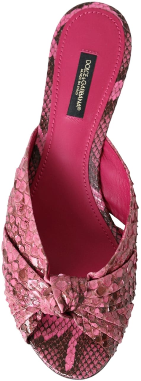 Dolce & Gabbana Pink Exotic Leather Kitten Heels Slides Shoes Roze