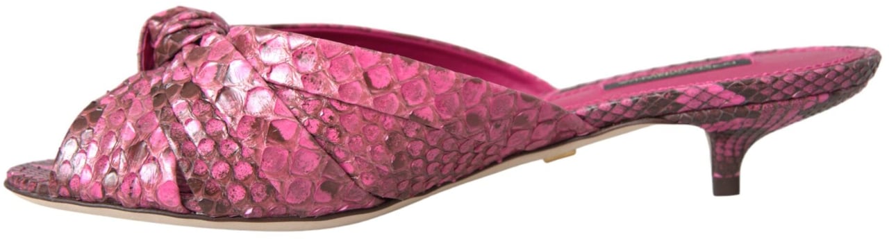 Dolce & Gabbana Pink Exotic Leather Kitten Heels Slides Shoes Roze