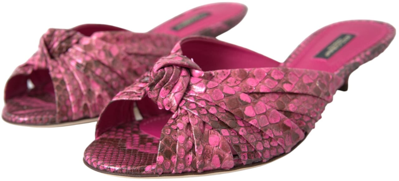 Dolce & Gabbana Pink Exotic Leather Kitten Heels Slides Shoes Roze
