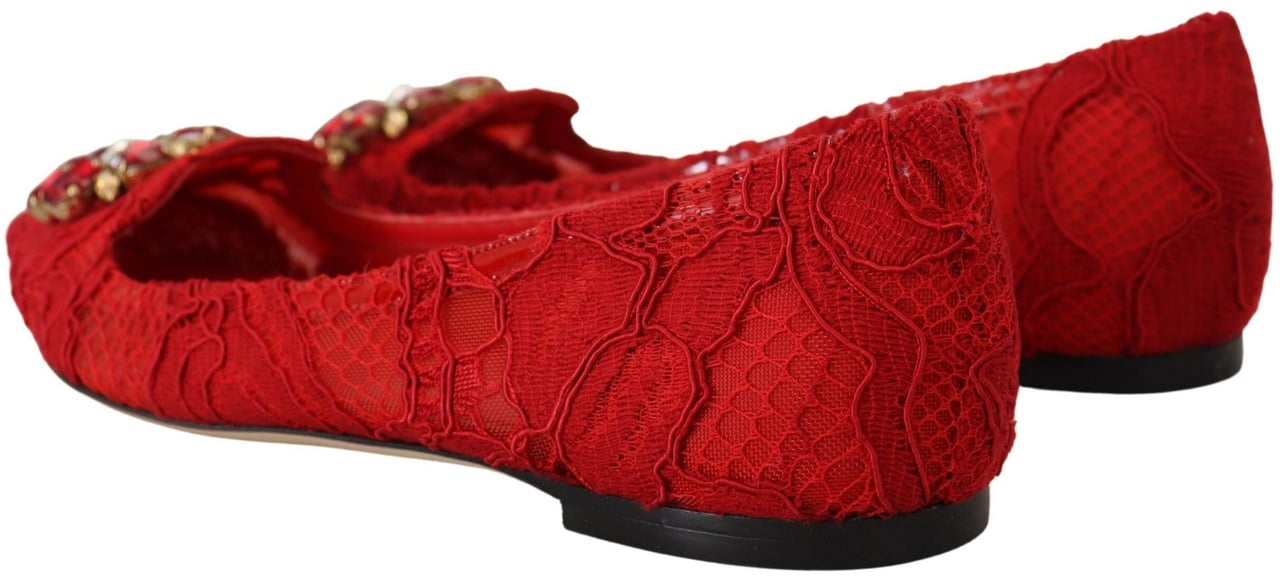 Dolce & Gabbana Red Taormina Crystals Loafers Flats Shoes Rood