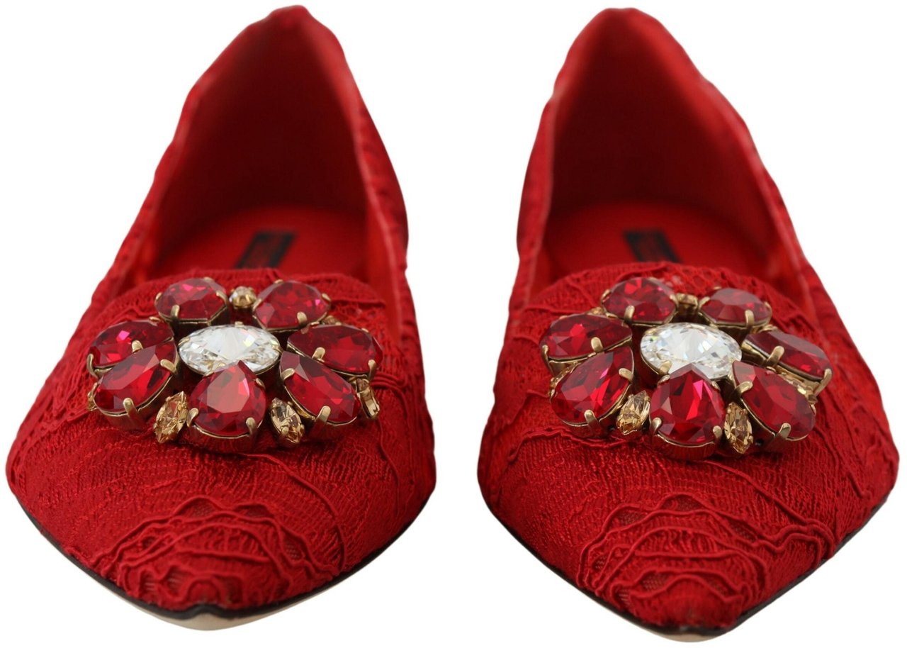 Dolce & Gabbana Red Taormina Crystals Loafers Flats Shoes Rood