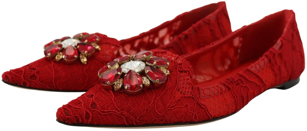 Dolce & Gabbana Red Taormina Crystals Loafers Flats Shoes Rood