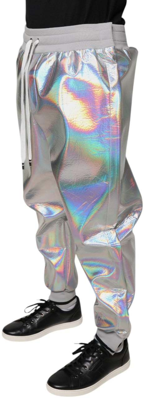 Dolce & Gabbana Silver Iridescent Men Jogger Sweatpants Pants Zilver