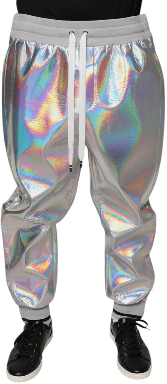 Dolce & Gabbana Silver Iridescent Men Jogger Sweatpants Pants Zilver