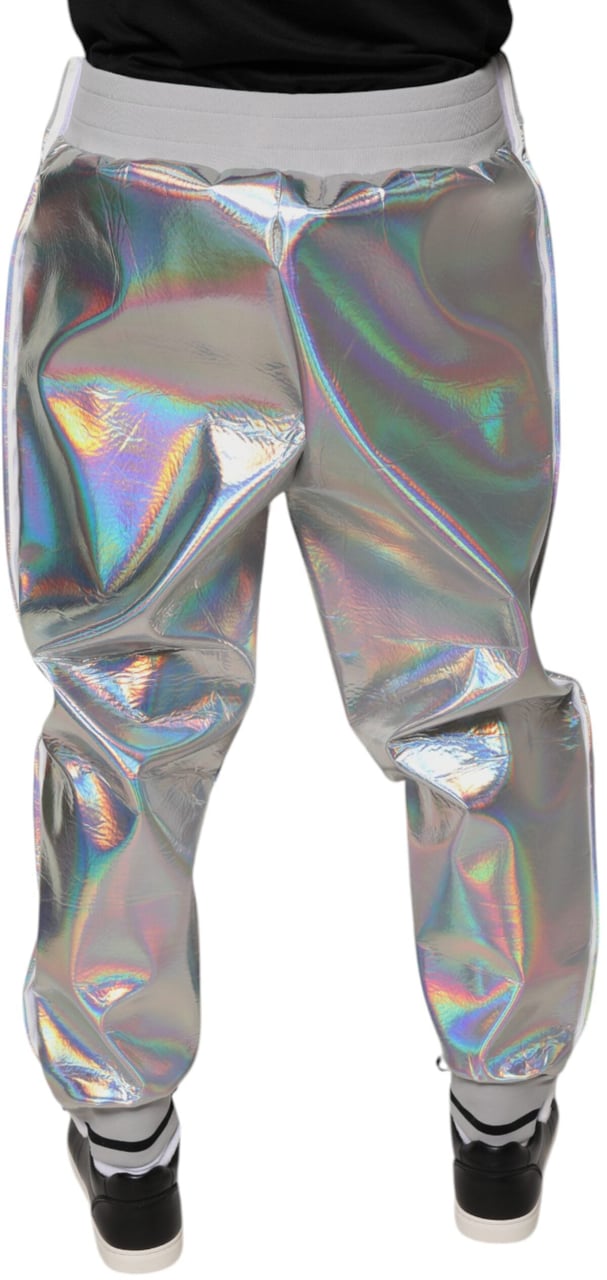 Dolce & Gabbana Silver Iridescent Men Jogger Sweatpants Pants Zilver