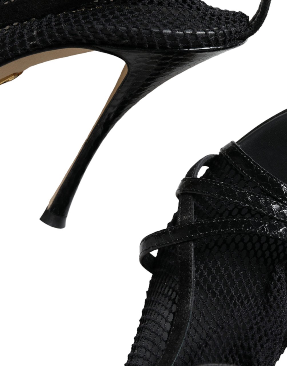 Dolce & Gabbana Black Mesh Stiletto Heels Sandals Shoes Zwart