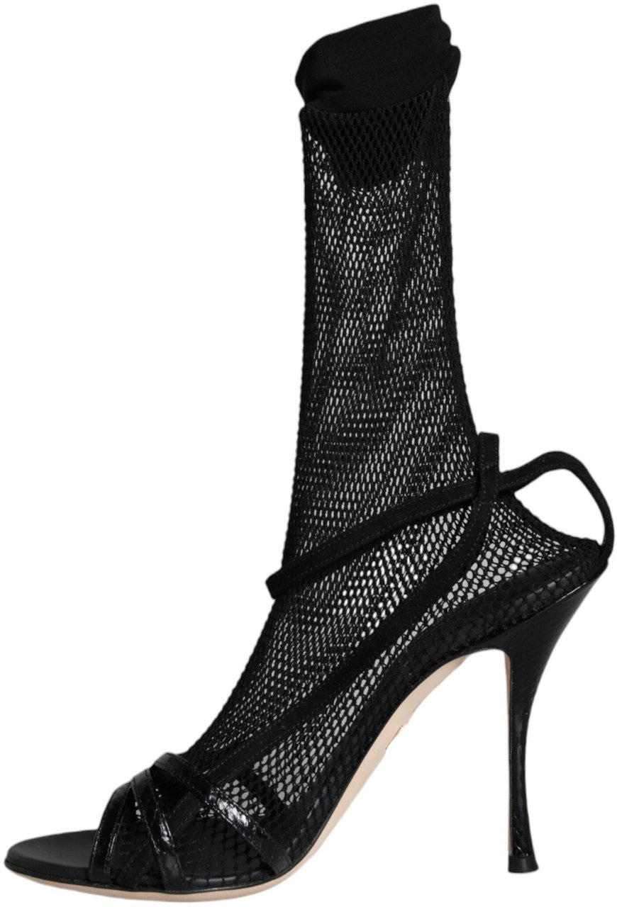 Dolce & Gabbana Black Mesh Stiletto Heels Sandals Shoes Zwart