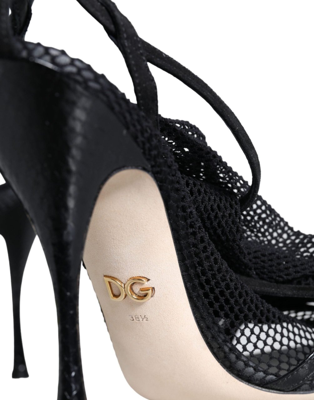 Dolce & Gabbana Black Mesh Stiletto Heels Sandals Shoes Zwart