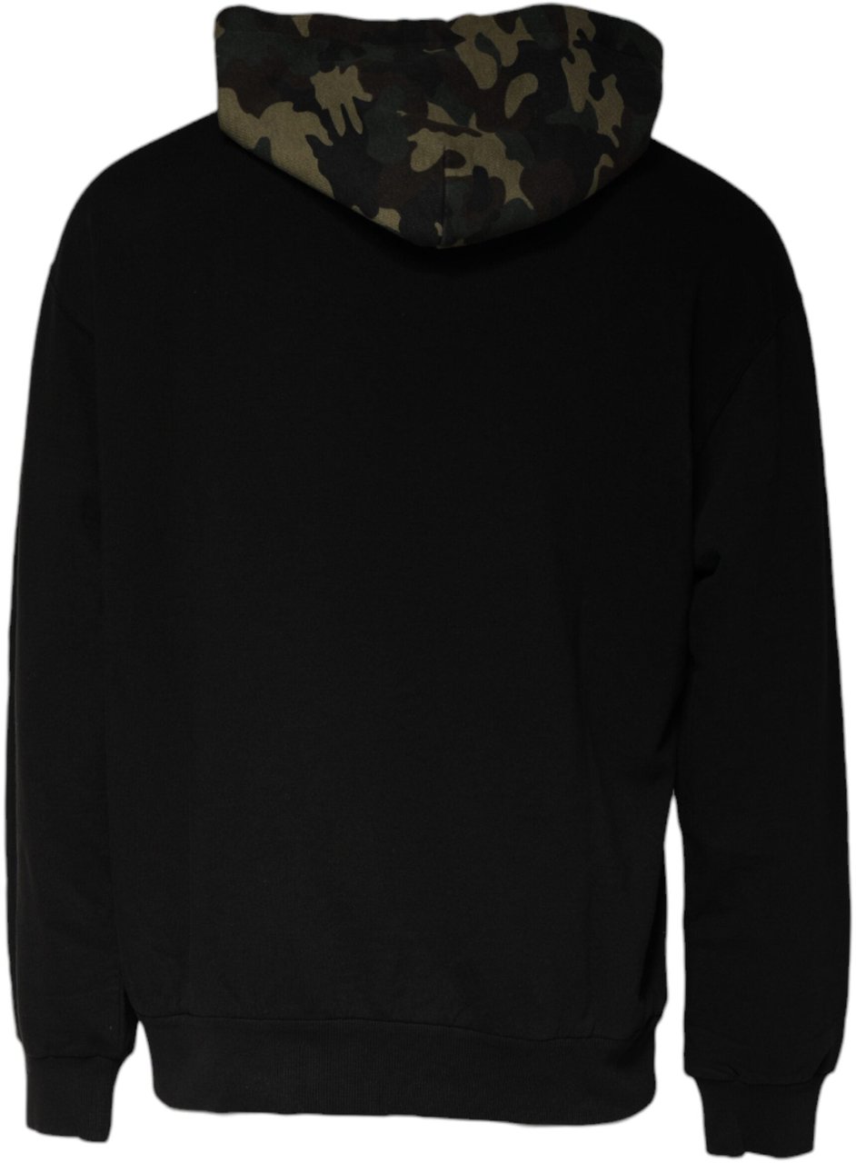 Dolce & Gabbana Black Camouflage Hooded Sweatshirt Sweater Zwart