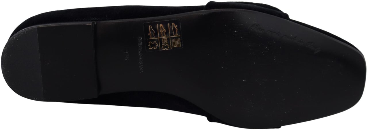 Dolce & Gabbana Black Velvet Crystals Loafers Flats Shoes Zwart