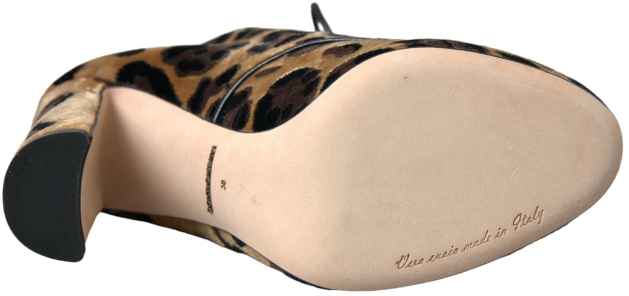 Dolce & Gabbana Brown Leopard Hair Lace Up Booties Shoes Bruin