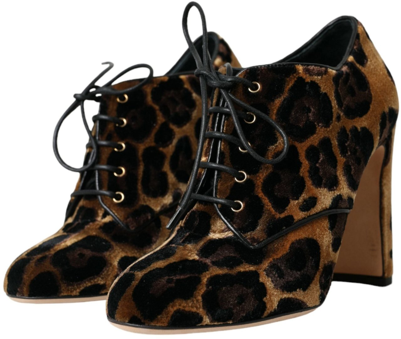 Dolce & Gabbana Brown Leopard Hair Lace Up Booties Shoes Bruin