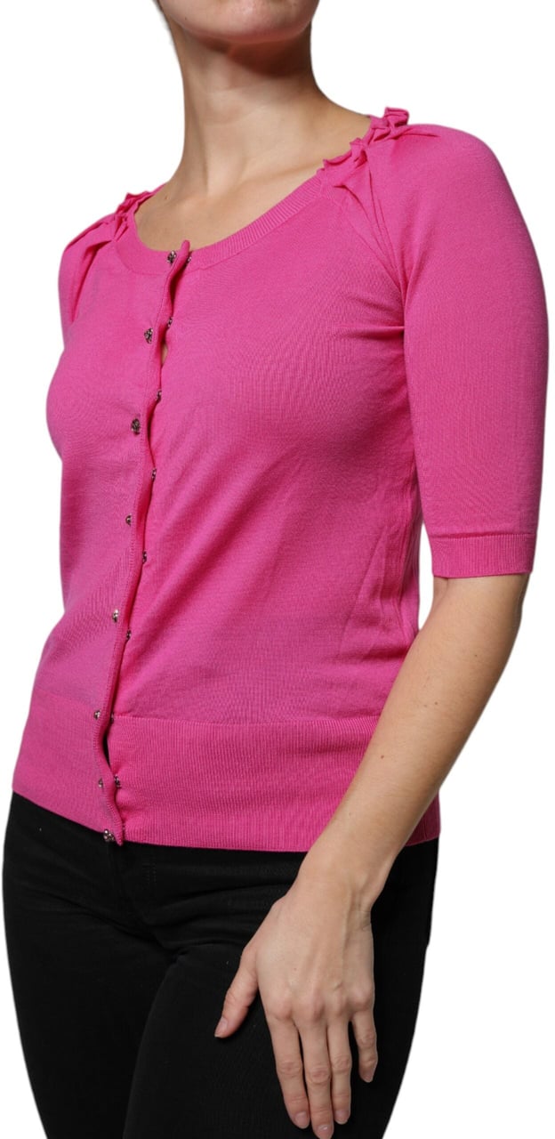 Dolce & Gabbana Pink Wool Button Down Cardigan Sweater Roze