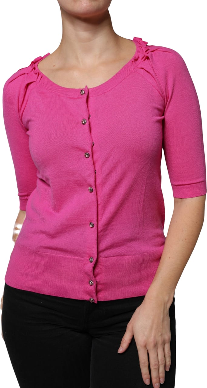 Dolce & Gabbana Pink Wool Button Down Cardigan Sweater Roze